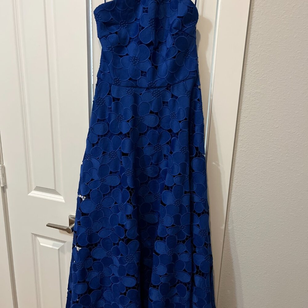 Badgely Mischka Collection Long Halter Lace Gown Royal Blue - Picture 4 of 7